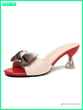 Bow Decor Mule Sandals Open Toe Crystal Heel Slip On